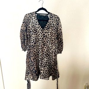 AllSaints Kota Leppo Leopard Print Dress Brown Tan Black Mini Belt Size 4